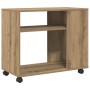 Mesa auxiliar con ruedas madera roble Sonoma 70x35x60 cm