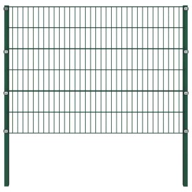 Panel de valla con postes de hierro 176,5x120 cm verde