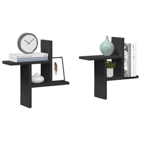 Estantes de pared 2 uds madera ingeniería negro 38x12x38 cm