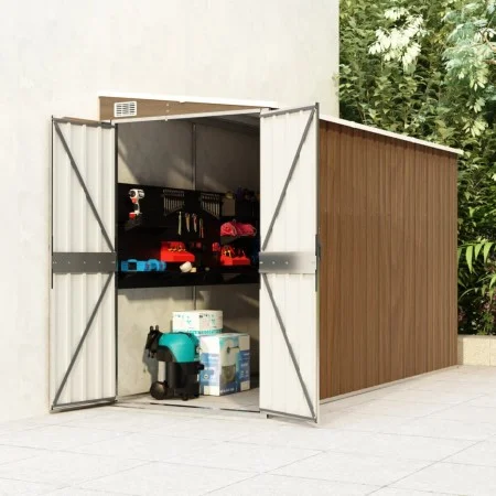 Cobertizo jardín pared acero galvanizado marrón 118x288x178 cm de vidaXL, Cobertizos - Ref: Foro24-316228, Precio: 246,39 €, ...