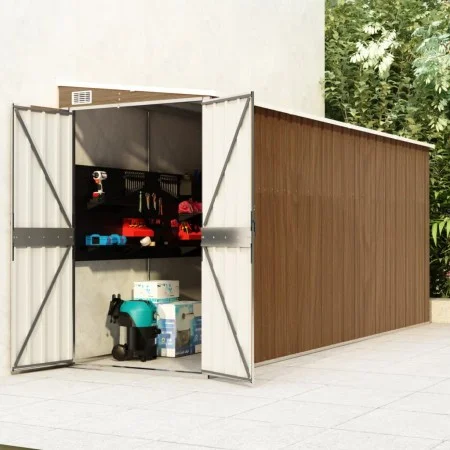 Cobertizo jardín pared acero galvanizado marrón 118x382x178 cm de vidaXL, Cobertizos - Ref: Foro24-316232, Precio: 259,98 €, ...