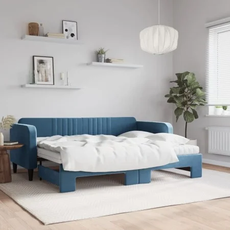 Trundle sofa bed with blue velvet mattress 80x200 cm by vidaXL, Beds and slatted bases - Ref: Foro24-3197079, Price: 414,43 €...