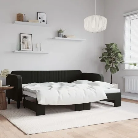 Ausziehbares Schlafsofa aus schwarzem Samt, 80 x 200 cm von vidaXL, Betten und Lattenroste - Ref: Foro24-3197060, Preis: 244,...