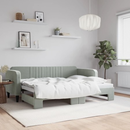Ausziehbares Schlafsofa aus hellgrauem Samt, 80 x 200 cm von vidaXL, Betten und Lattenroste - Ref: Foro24-3197056, Preis: 250...