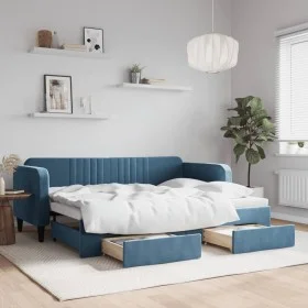 Trundle sofa bed with drawers blue velvet 80x200 cm by vidaXL, Beds and slatted bases - Ref: Foro24-3197103, Price: 282,26 €,...
