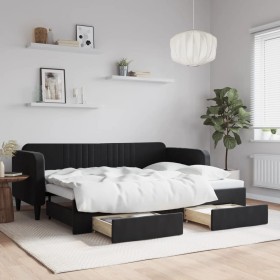 Trundle sofa bed with drawers black velvet 80x200 cm by vidaXL, Beds and slatted bases - Ref: Foro24-3197108, Price: 288,54 €...