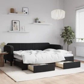 Trundle sofa bed with drawers black velvet 80x200 cm by vidaXL, Beds and slatted bases - Ref: Foro24-3197108, Price: 284,42 €...