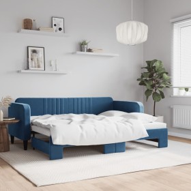 Blue velvet trundle sofa bed 80x200 cm by vidaXL, Beds and slatted bases - Ref: Foro24-3197055, Price: 245,82 €, Discount: %