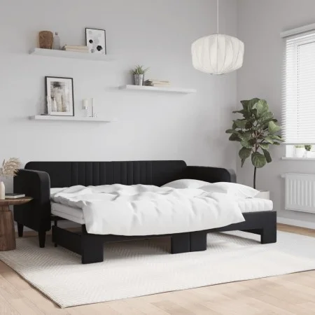 Sofá cama nido con colchón terciopelo negro 80x200 cm de vidaXL, Camas y somieres - Ref: Foro24-3197084, Precio: 424,40 €, De...