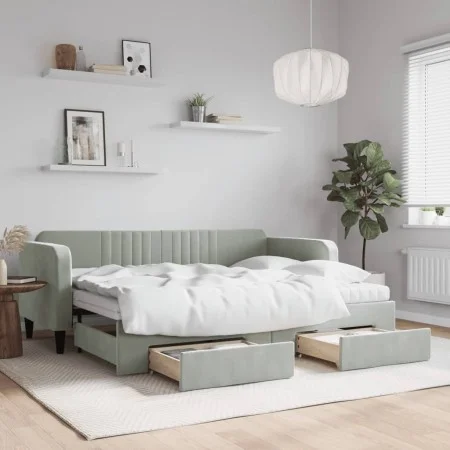 Trundle sofa bed with drawers light gray velvet 80x200 cm by vidaXL, Beds and slatted bases - Ref: Foro24-3197128, Price: 458...