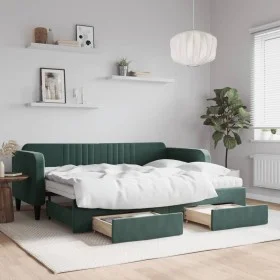 Trundle sofa bed with drawers dark green velvet 80x200 cm by vidaXL, Beds and slatted bases - Ref: Foro24-3197130, Price: 451...
