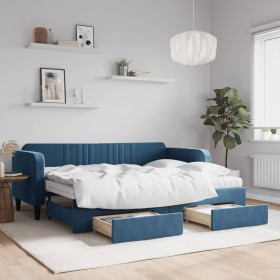 Trundle sofa bed with drawers blue velvet 80x200 cm by vidaXL, Beds and slatted bases - Ref: Foro24-3197127, Price: 451,11 €,...
