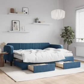 Trundle sofa bed with drawers blue velvet 80x200 cm by vidaXL, Beds and slatted bases - Ref: Foro24-3197127, Price: 452,13 €,...