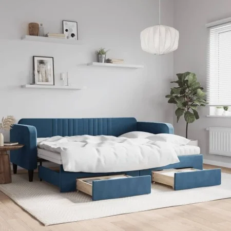 Sofá cama nido con cajones terciopelo azul 80x200 cm de vidaXL, Camas y somieres - Ref: Foro24-3197127, Precio: 453,19 €, Des...