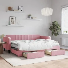 Trundle sofa bed with pink velvet drawers 80x200 cm by vidaXL, Beds and slatted bases - Ref: Foro24-3197131, Price: 451,11 €,...