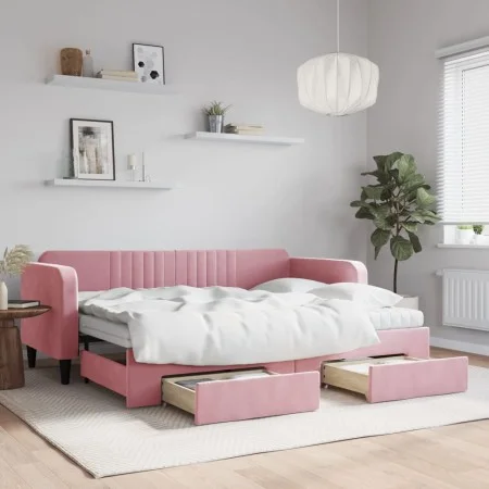 Trundle sofa bed with pink velvet drawers 80x200 cm by vidaXL, Beds and slatted bases - Ref: Foro24-3197131, Price: 451,11 €,...