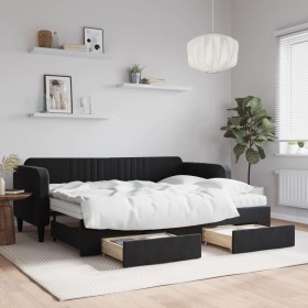Trundle sofa bed with drawers black velvet 80x200 cm by vidaXL, Beds and slatted bases - Ref: Foro24-3197132, Price: 452,19 €...