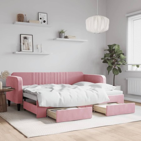 Sofá cama nido con cajones terciopelo rosa 80x200 cm de vidaXL, Camas y somieres - Ref: Foro24-3197107, Precio: 291,10 €, Des...