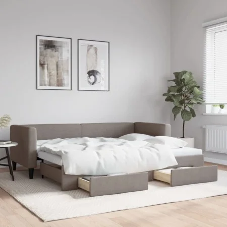 Trundle sofa bed with drawers taupe gray fabric 80x200 cm by vidaXL, Beds and slatted bases - Ref: Foro24-3196612, Price: 281...