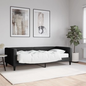 Sofá cama con colchón tela negro 90x200 cm