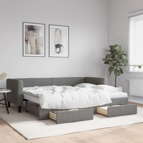 Sofá cama nido con cajones tela gris oscuro 80x200 cm de vidaXL, Camas y somieres - Ref: Foro24-3196610, Precio: 285,52 €, De...