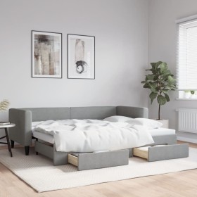 Trundle sofa bed with drawers light gray fabric 80x200 cm by vidaXL, Beds and slatted bases - Ref: Foro24-3196609, Price: 282...
