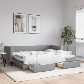 Trundle sofa bed with drawers light gray fabric 80x200 cm by vidaXL, Beds and slatted bases - Ref: Foro24-3196609, Price: 282...