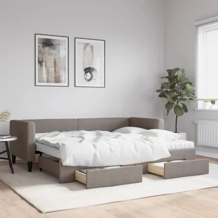 Trundle sofa bed with drawers taupe gray fabric 80x200 cm by vidaXL, Beds and slatted bases - Ref: Foro24-3196630, Price: 452...