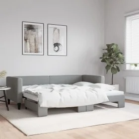 Trundle sofa bed light gray fabric 80x200 cm by vidaXL, Beds and slatted bases - Ref: Foro24-3196573, Price: 242,07 €, Discou...