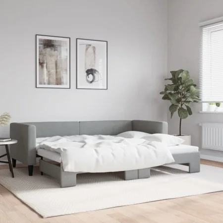 Trundle sofa bed light gray fabric 80x200 cm by vidaXL, Beds and slatted bases - Ref: Foro24-3196573, Price: 242,04 €, Discou...