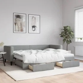 Trundle sofa bed with drawers light gray fabric 80x200 cm by vidaXL, Beds and slatted bases - Ref: Foro24-3196627, Price: 453...