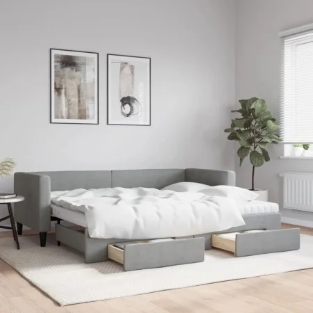 Trundle sofa bed with drawers light gray fabric 80x200 cm by vidaXL, Beds and slatted bases - Ref: Foro24-3196627, Price: 453...