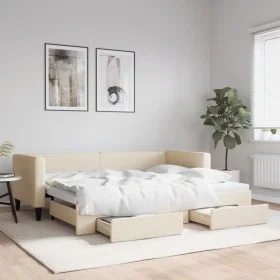 Trundle sofa bed with drawers cream fabric 80x200 cm by vidaXL, Beds and slatted bases - Ref: Foro24-3196613, Price: 282,01 €...