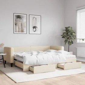 Trundle sofa bed with drawers cream fabric 80x200 cm by vidaXL, Beds and slatted bases - Ref: Foro24-3196631, Price: 452,69 €...