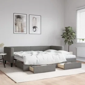 Trundle sofa bed with drawers dark gray fabric 80x200 cm by vidaXL, Beds and slatted bases - Ref: Foro24-3196628, Price: 450,...