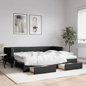 Trundle sofa bed with drawers black fabric 80x200 cm by vidaXL, Beds and slatted bases - Ref: Foro24-3196629, Price: 453,86 €...