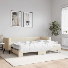 Trundle sofa bed with cream fabric mattress 80x200 cm by vidaXL, Beds and slatted bases - Ref: Foro24-3196595, Price: 415,86 ...