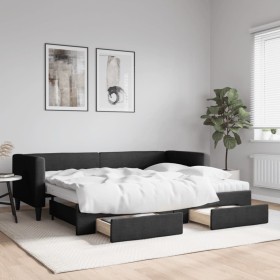 Trundle sofa bed with drawers black fabric 80x200 cm by vidaXL, Beds and slatted bases - Ref: Foro24-3196611, Price: 285,45 €...