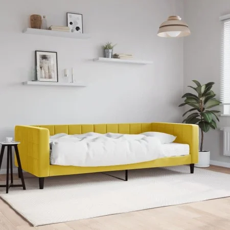 Sofa bed with yellow velvet mattress 90x200 cm by vidaXL, Beds and slatted bases - Ref: Foro24-3196672, Price: 333,00 €, Disc...