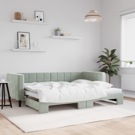 Light gray velvet trundle sofa bed 80x200 cm by vidaXL, Beds and slatted bases - Ref: Foro24-3196684, Price: 249,88 €, Discou...