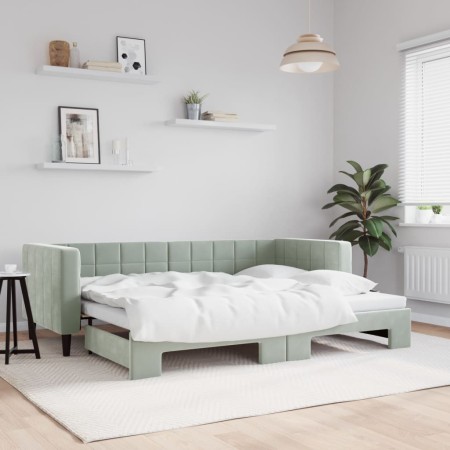 Light gray velvet trundle sofa bed 80x200 cm by vidaXL, Beds and slatted bases - Ref: Foro24-3196684, Price: 249,88 €, Discou...