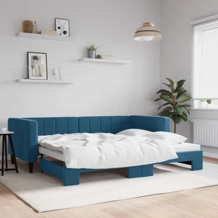 Ausziehbares Schlafsofa aus blauem Samt, 90 x 200 cm von vidaXL, Betten und Lattenroste - Ref: Foro24-3196690, Preis: 249,50 ...
