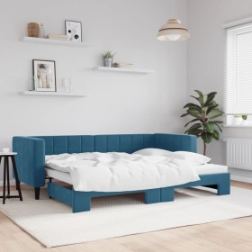 Blue velvet trundle sofa bed 80x200 cm by vidaXL, Beds and slatted bases - Ref: Foro24-3196683, Price: 247,15 €, Discount: %