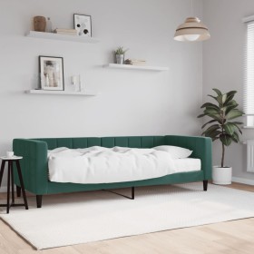 Sofá cama con colchón terciopelo verde oscuro 80x200 cm