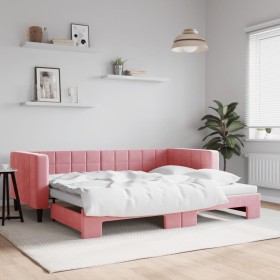 Ausziehbares Schlafsofa aus rosafarbenem Samt, 90 x 200 cm von vidaXL, Betten und Lattenroste - Ref: Foro24-3196694, Preis: 2...