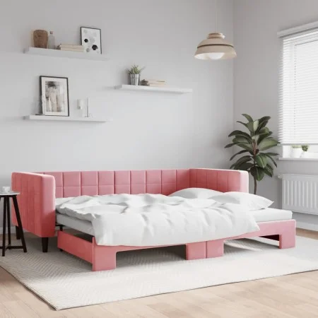 Ausziehbares Schlafsofa aus rosafarbenem Samt, 90 x 200 cm von vidaXL, Betten und Lattenroste - Ref: Foro24-3196694, Preis: 2...