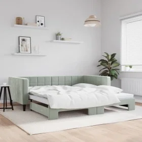 Light gray velvet trundle sofa bed 100x200 cm by vidaXL, Beds and slatted bases - Ref: Foro24-3196698, Price: 264,19 €, Disco...