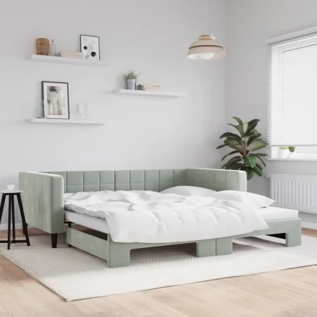Ausziehbares Schlafsofa aus hellgrauem Samt, 100 x 200 cm von vidaXL, Betten und Lattenroste - Ref: Foro24-3196698, Preis: 26...