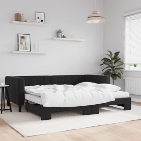 Sofá cama nido con colchón terciopelo negro 90x200 cm