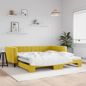 Yellow velvet trundle sofa bed 100x200 cm by vidaXL, Beds and slatted bases - Ref: Foro24-3196703, Price: 254,64 €, Discount: %